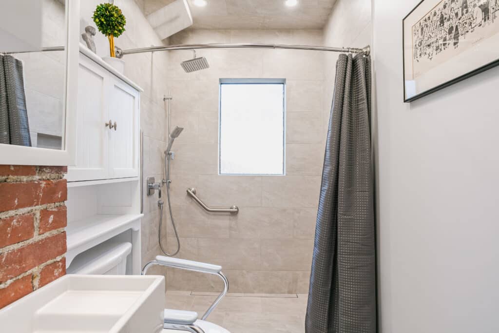 newly renovated shower in barrier free bathroom