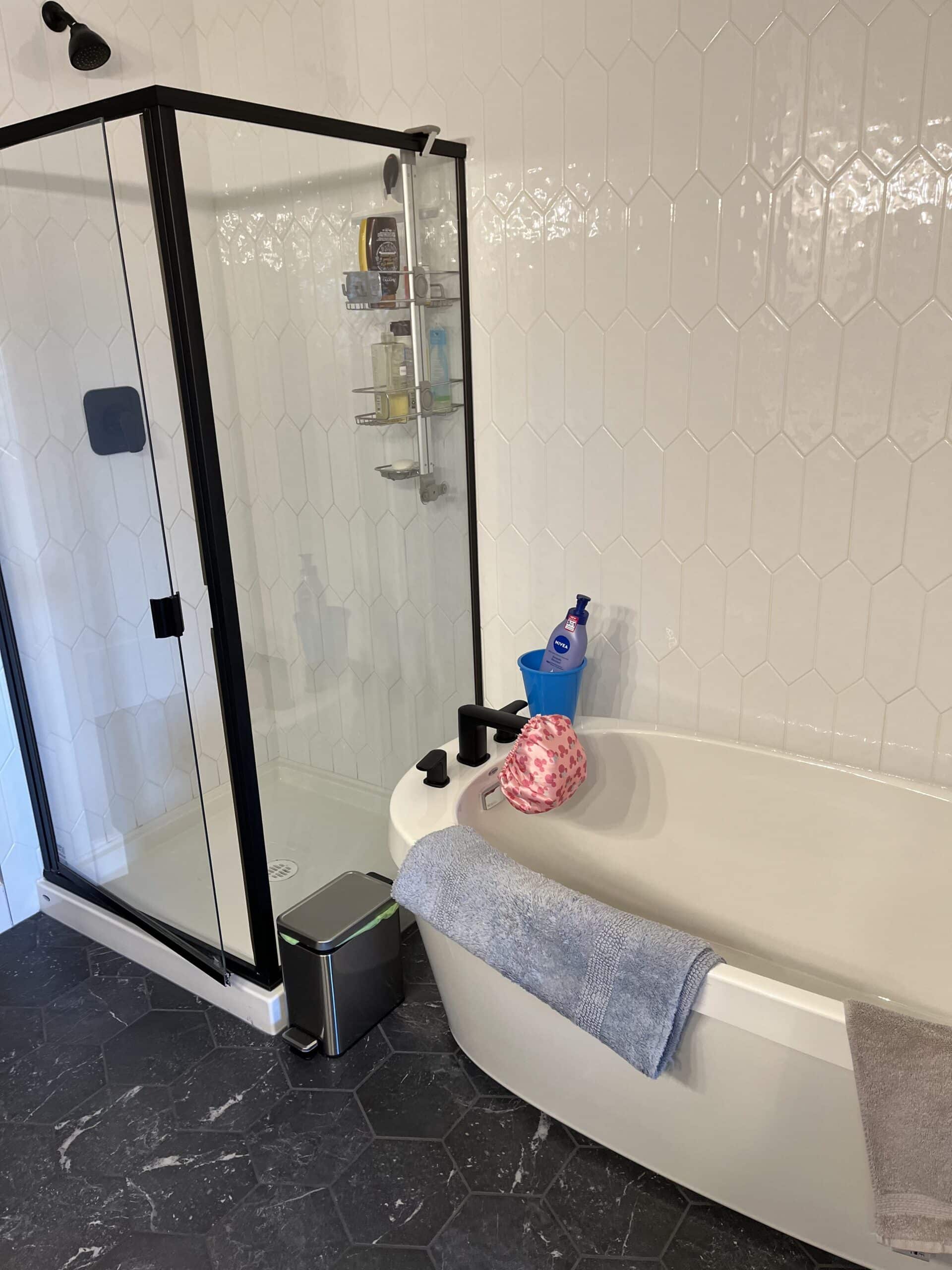 old bathroom with a small shower