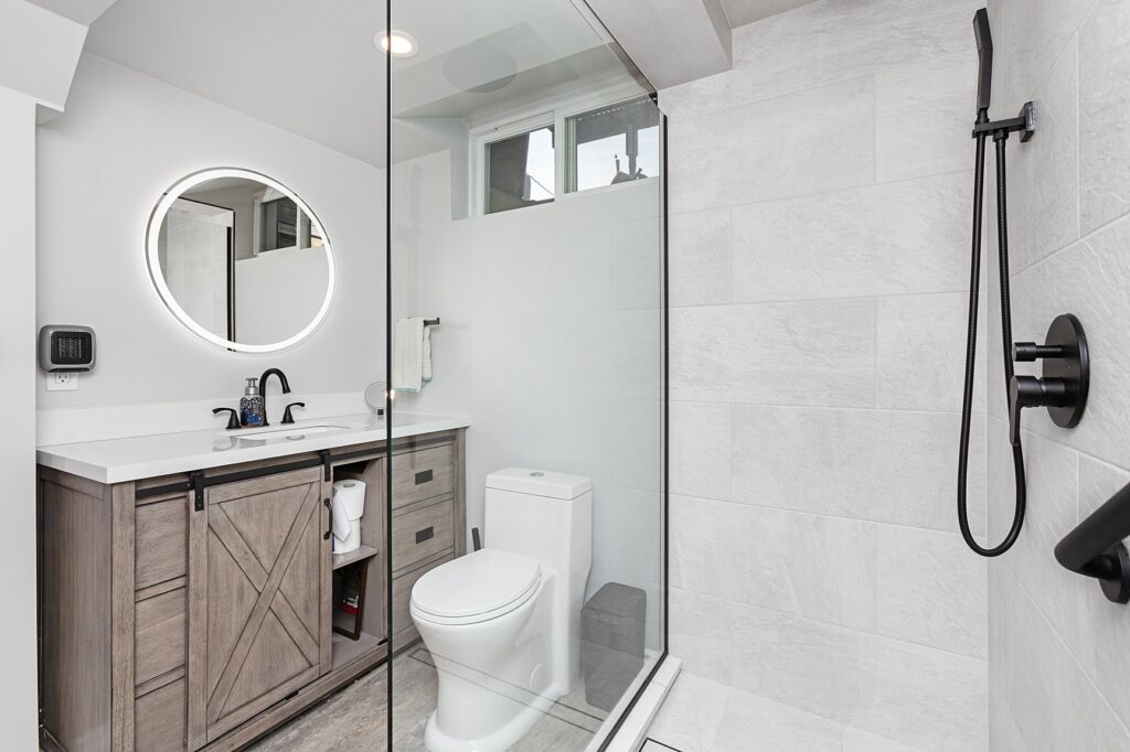 renovated bathroom with custom walk-in shower Edmonton