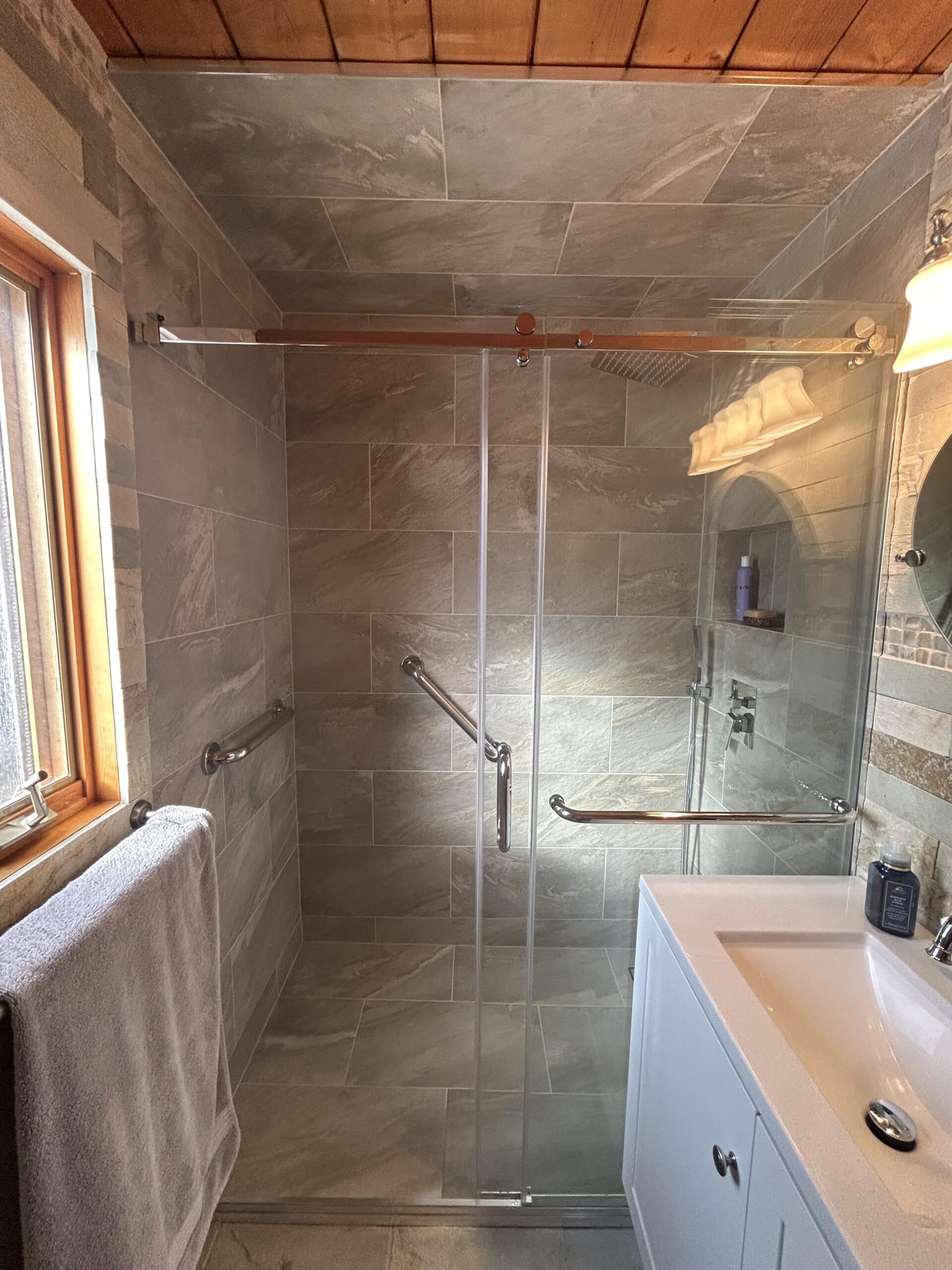 walk in shower with safety bars