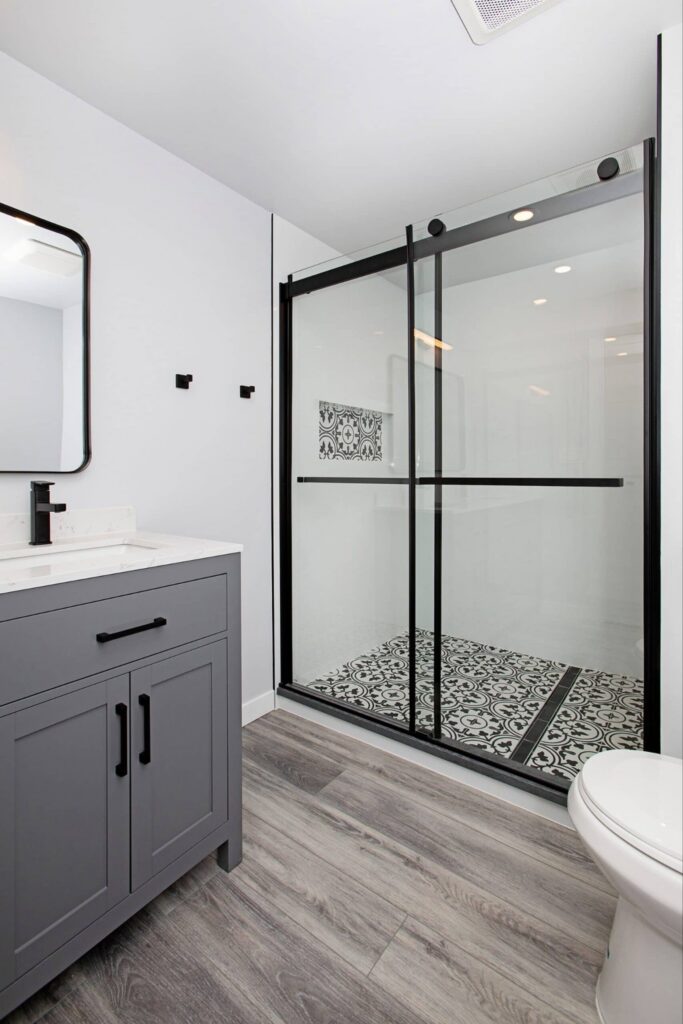 renovated bathroom with walk-in shower